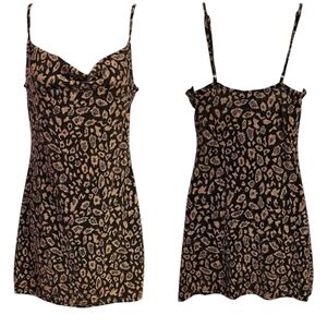 Forever 21 Womens Black Brown Cheetah Metallic Bodycon Mini Dress Small